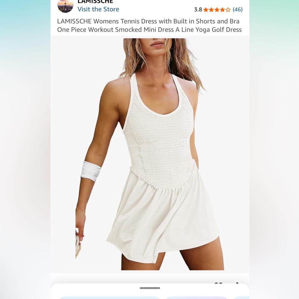 Amazon Cream Smocked Sleeveless Dress